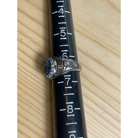 Mens Silver Balfour Class Ring With Blue Gemstone & Detailed Sides - Picture 5 of 5